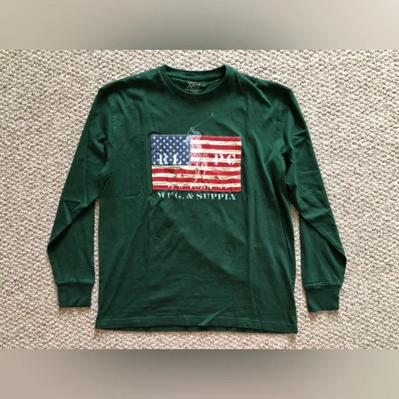 Polo Ralph Lauren Vintage American Flag long sleeves pullover top shirt size S - Picture 4 of 9